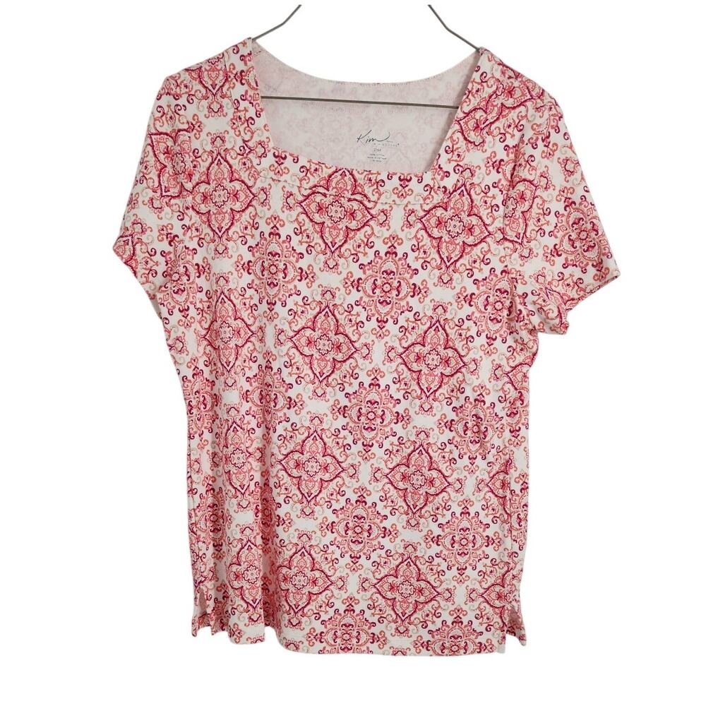 Kim Rogers Pink and White Top - Women's Petite Medium